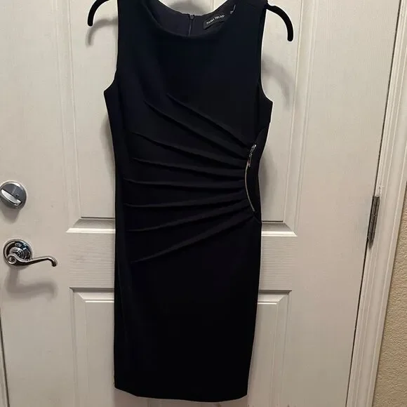 Ivanka Trump Dark Navy Midi Dress with Pleat Detail - Picture 1 of 6